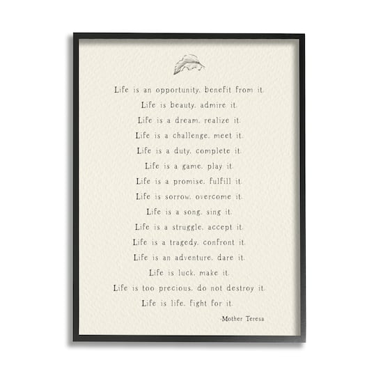 Stupell Industries Uplifting Inspirational Mother Theresa Life Quote Framed Giclee Art